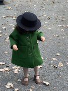 春秋冬季女童复古气质，呢子大衣宝宝墨绿色外套，insmes同款毛呢