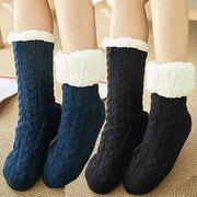 。暖脚袜袜子女男地板，袜加绒加厚月子防滑室内韩版可爱睡觉保暖批