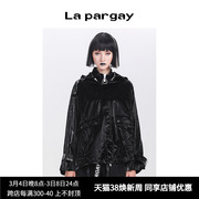 lapargay纳帕佳春季女装黑色，上衣个性时尚，休闲长袖连帽短外套