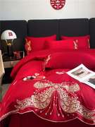 高档提花支婚庆四件套红色床单刺绣被套新婚简约结婚床上用品
