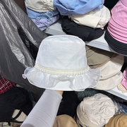 白色珍珠蕾丝边渔夫帽子女夏季2024薄款透气防晒遮阳水桶盆帽