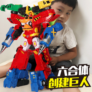 咖宝车神变形玩具男孩，汽车机器人卡哈咔伽金刚六合体超级创建巨人