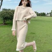 长袖针织连衣裙套装女毛衣打底裙两件套Women knitted dress set