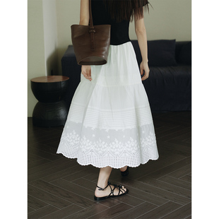 mixabo重工法式白色花边长裙，夏季小众高级蛋糕，裙半身裙女棉设计感