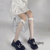 白色绑带透明小腿袜jk夏季蝴蝶结半筒丝袜花边丝带黑色半截袜超薄