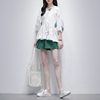 阔腿短裤套装女2024年夏季韩版白色印花圆领，时尚雪纺衫两件套
