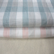 蓝色粉色色织格子棉布布料夏季做旗袍睡衣裤连衣裙床单用的纯棉布