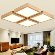 吸顶灯LED现代简约照明客厅方形木艺实木卧室原木灯具