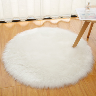 白色长毛绒圆形地毯客厅，地垫卧室床边梳妆台地毯，电脑椅子仿羊毛毯