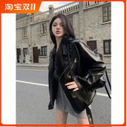 韩版黑色皮衣外套，女短款2023年秋冬小个子复古设计感小众机车夹克