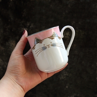 日本进口杯子美浓烧釉下彩大脸猫对杯龙猫陶瓷，杯子情侣牛奶马克杯