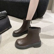 马丁靴女2023年春秋季软，皮薄款单靴法式小踝靴时尚瘦瘦短靴子