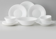 火候玉白餐具套装钢化玻璃餐具纯白碗碟套装15件套