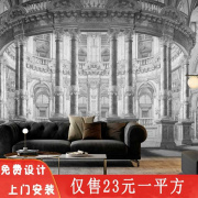 3d立体素描欧洲复古建筑宫殿城v堡壁纸欧式客y厅卧室电视背景墙壁