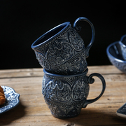 复古风欧式陶瓷咖啡杯，浮雕巴洛克马克杯早餐牛奶，杯家用创意午茶杯