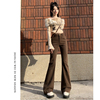 咖啡色微喇牛仔裤女2024春季高腰，显瘦褐色弹力，设计感喇叭裤子