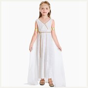 万圣节服装 出口外贸款式 希腊神话自由女神女童白色宫廷披肩长裙