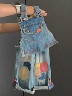 韩国童装儿童牛仔套装，2024春季女童时髦洋气，重工拼布背带裤子