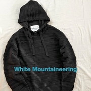 白山whitemountaineering授权黑色条纹羊毛混纺，连帽套头针织衫