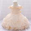 欧美女童婴儿礼服女童蓬蓬蛋糕，裙网纱一字肩，宝宝满月服连衣裙