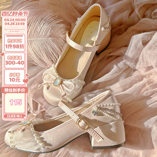 PINKYO原创法式玛丽珍鞋甜美仙女蝴蝶结浅口单鞋女圆头粗跟高跟鞋