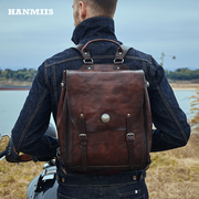 HANMIIS高级感小众头层牛皮双肩包旅行包女大容量背包全真皮书包