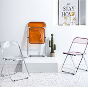 透明简约折叠椅子服装店拍照椅时尚ins风网红化妆椅水晶靠背餐椅