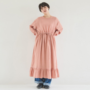 crisp日系女装蕾丝拼接连衣裙，长裙收腰系带，纯色裙子2024春季