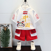 儿童汉服中国风夏装男童短袖，套装薄款女宝宝表演服棉麻唐装古装潮