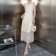 法式白色蕾丝连衣裙女2024夏季时尚，圆领宽松高级感成熟御姐背心裙
