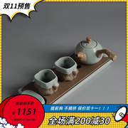 高端品牌一壶两杯小型汝窑功夫茶道家用家用陶瓷茶盘茶壶旅行便携