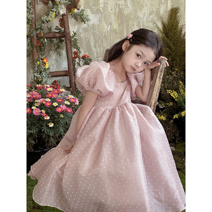 yfy春夏女童法式粉色波点公主，连衣裙生日礼服公主，裙长裙蓬蓬礼服