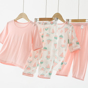 女童莫达尔棉睡衣夏季薄款短袖女孩粉色家居服套装儿童宝宝空调服
