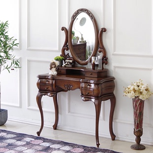 美式梳妆台实木英式洛可可风格卧室，欧式法式轻奢化妆桌奢华复古
