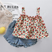 儿童夏装套装韩版网红洋气，1-3岁女宝宝短裤，小童吊带纯棉两件