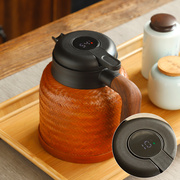 复古竹编保温壶闷茶壶老式暖壶热水壶带温度显示不锈钢内胆保温瓶