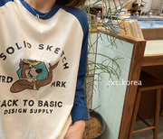 猪小虫韩国进口 女装21秋季可爱卡通熊先生插肩长袖T恤