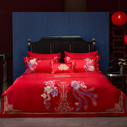 婚庆四件套新中式大红色全棉刺绣花结婚床上用品新婚喜被套件纯棉