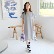 2022韩版夏装女童短袖连衣裙，女孩纯棉中大童卫衣裙亲子t恤裙
