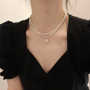 srrmhyn优雅复古法式双层珍珠项链女网红锁骨链简约小众设计脖子