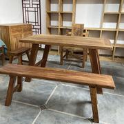 老榆木茶桌实木吧台，新中式复古茶台原木餐桌椅，组合风化民俗老门板