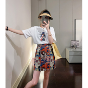 短裙套装女2023夏季女装韩版短袖宽松T恤+半身裙时尚两件套