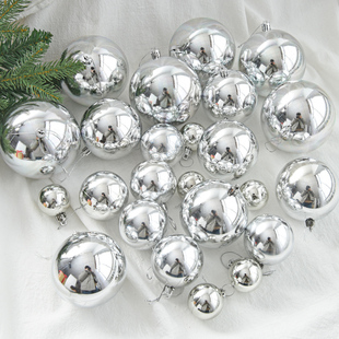 圣诞树镜面反光装饰银色球电镀球，亮光塑料球空心挂件婚庆吊顶吊球