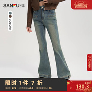 三福牛仔裤2023年女秋冬高腰显瘦设计感微喇长裤子女装478220