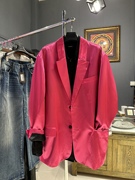 k牌玫粉色西服外套中长款阔版宽松版高品质女装上衣春季