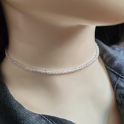 925纯银切面白锆石水晶锁骨项链女生不褪色清新小众设计短颈带夏