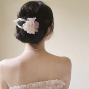 suzee原创设计烟灰紫淡雅玫瑰花，大发夹新中式国，风发抓盘发头饰