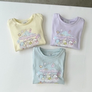 100-150日系女童AF纯棉三色卡通旋转木马印花长袖T恤