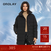 OROLAY欧绒莱23年冬季宽松常规加厚保暖防风外套中长棉服衣女