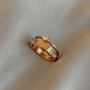 小众大锆石钛钢双层戒指女轻奢时尚高级感个性指环不可调节食指戒